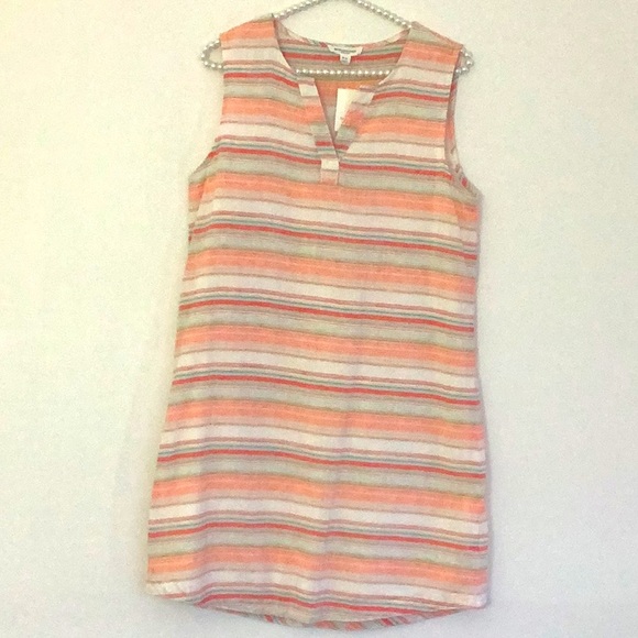 beachlunchlounge Dresses & Skirts - BeachLunchLounge Linen Blend Jaylene Coral Sands Striped Sleeveless Lined Dress